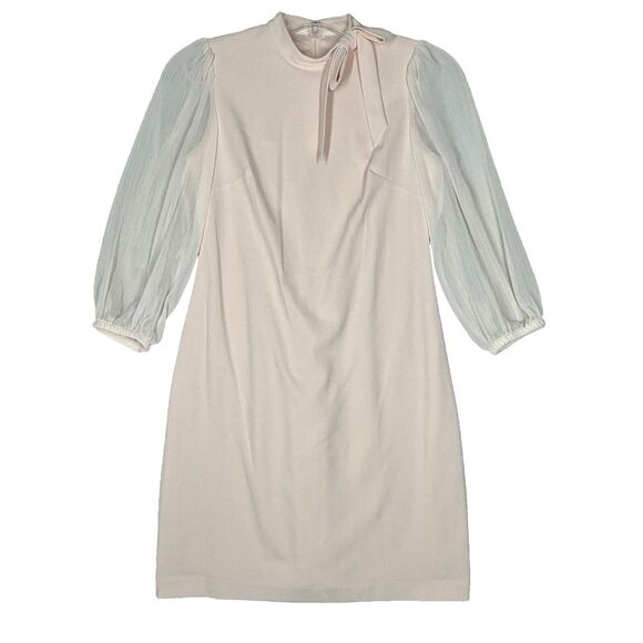 Calvin Klein Dress‎ Womens 4 Blush Pink Sheath Sheer Sleeve Neutral Minimalist - Picture 1 of 9